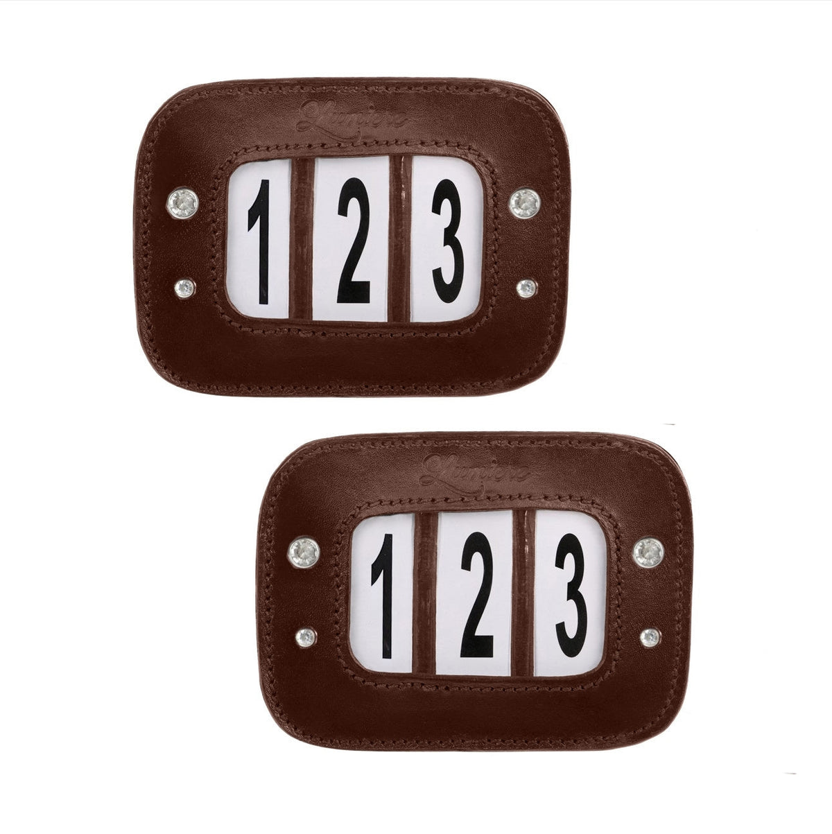 Lumiere Bridle Numbers (3 Numbers) Bling - pair of brown number holders