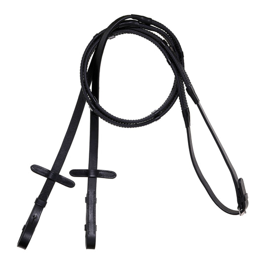 Lumiere Leather & Rubber Grip Reins (Flat) - full pair of black reins