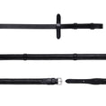 Load image into Gallery viewer, Lumiere Padded Nappa Leather Reins (Flat) - black reins laid out in sections showing the fittings
