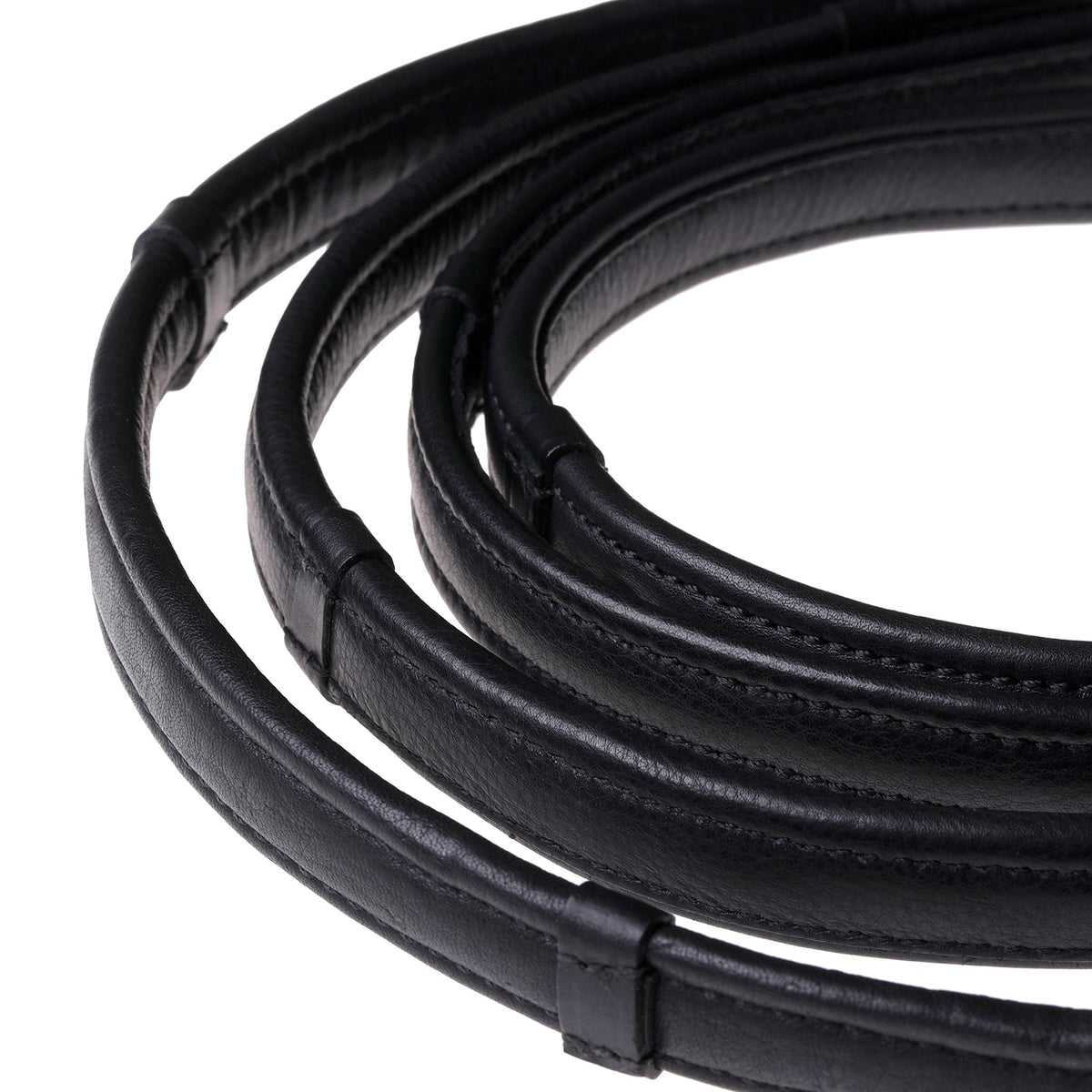 Lumiere Padded Nappa Leather Reins (Flat) - close-up of the padded black leather