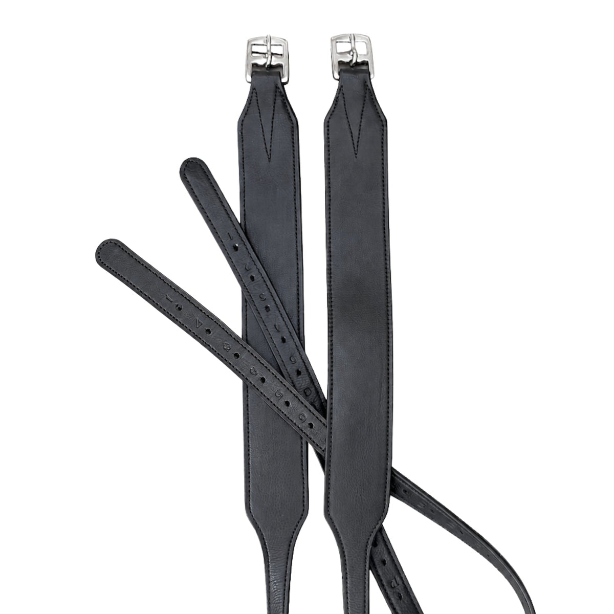 Lumiere Stirrup Leathers Jumping Stability (Standard 140cm) - pair of black leathers showing the wide panel and strap