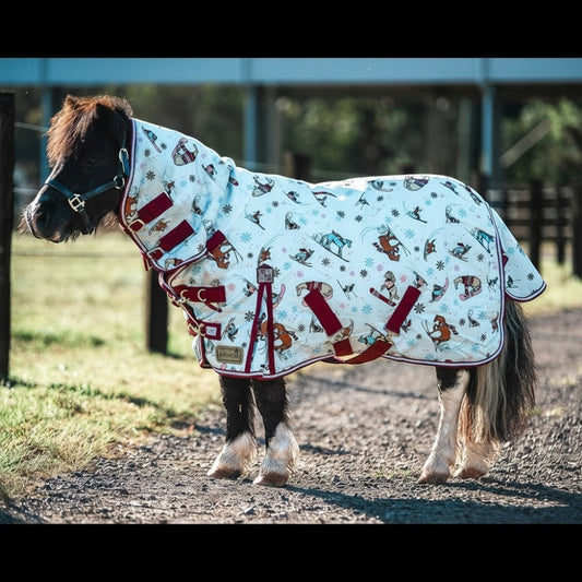 Piccolo - 1200D 150g Nylon Combo - Ski Slopes print rug on a miniature horse